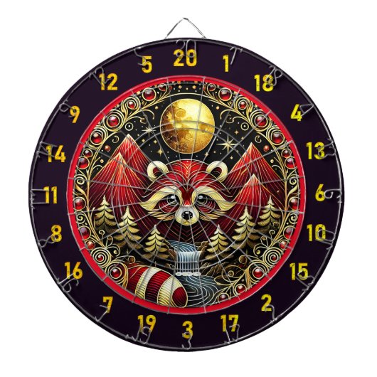 Gouden maan schijnt op rode wasbeer dartbord (Voorkant)