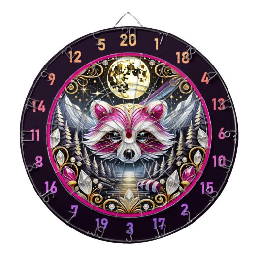 Gouden Maan Schijnt Op Roze Wasbeer Dartbord (Voorkant)