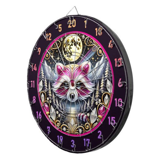 Gouden Maan Schijnt Op Roze Wasbeer Dartbord (Voorkant Rechts)