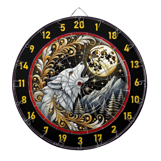 Gouden Maan Verlicht Lone White Wolf Dartbord (Voorkant)