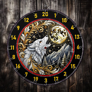 Gouden Maan Verlicht Lone White Wolf Dartbord