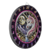 Gouden Maan Verlicht Roze Eenhoorn Elegantie Dartbord (Voorkant Links)
