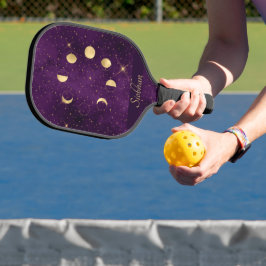 Gouden Maanfasen Paarse Sterren Persoonlijk Pickleball Paddle