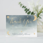 Gouden maansterren blauw foto dank u baby shower bedankkaart (Staand voorkant)