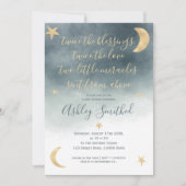 gouden maansterren blauwe waterverf tweeling baby kaart (Voorkant)