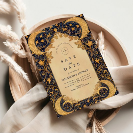 Gouden Maanverlichte Barokbruiloft Save The Date