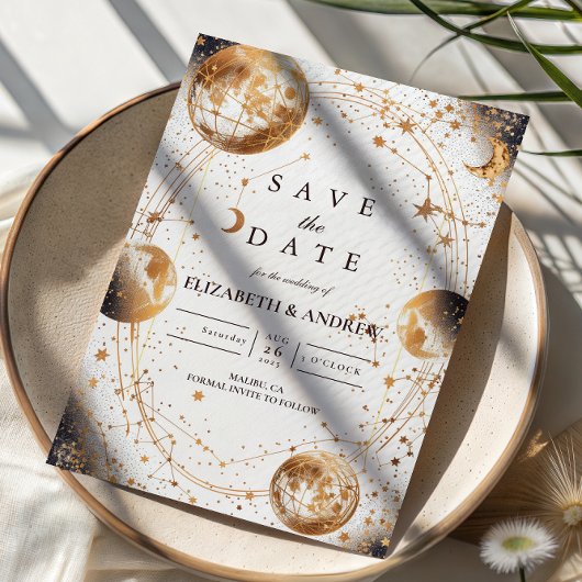 Gouden Maanverlichte Hemelse Bruiloft Save The Date