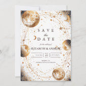 Gouden Maanverlichte Hemelse Bruiloft Save The Date (Voorkant)