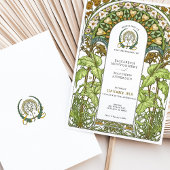 Gouden madeliefjes & groen gebladerte Art Nouveau Kaart