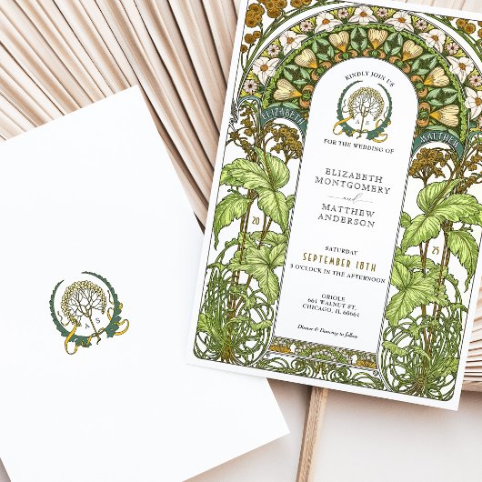 Gouden madeliefjes & groen gebladerte Art Nouveau  Kaart