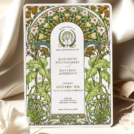 Gouden madeliefjes & groen gebladerte Art Nouveau  Kaart