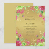 Gouden Magenta Ranunculus Eucalyptus Bruiloft Kaart (Voorkant / Achterkant)