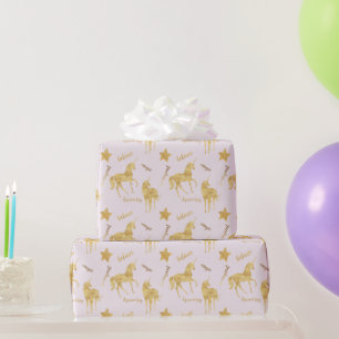 Gouden Magische Eenhoorn Verjaardag Cadeaupapier