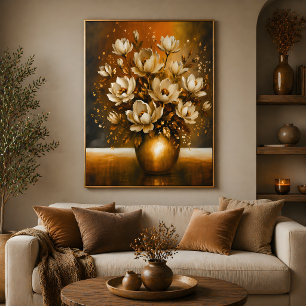 Gouden Magnolia Boeket Olie Schilderij Poster