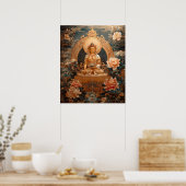 Gouden Maitreya Boeddha Roze Bloemen Illustratie Poster (Keuken)