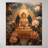 Gouden Maitreya Boeddha Roze Bloemen Illustratie Poster (Voorkant)