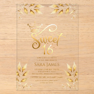 Gouden Majesteit Sweet 16 Acryl Uitnodiging