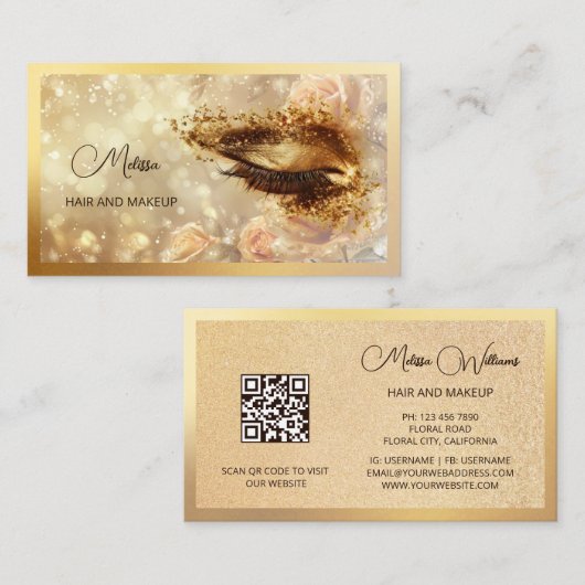 Gouden Make-up Oog Wimpers Visitekaartje (Voorkant / Achterkant)