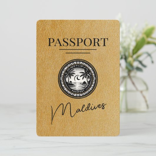 Gouden Malediven Paspoort Bewaar de datum Save The Date (Staand voorkant)