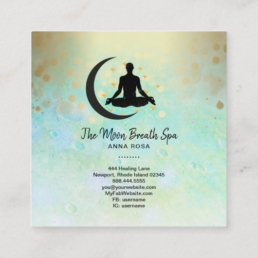 ** Gouden Man + Maan Meditatie Yoga Mindfulness Vierkante Visitekaartje (Achterkant)