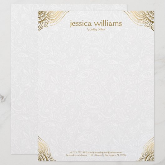 Gouden mandal hoeken op witte paisley achtergrond briefhoofd (Voorkant / Achterkant)