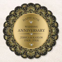 Gouden mandala 50ste gouden trouwdag kartonnen onderzetters