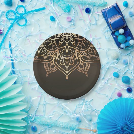 Gouden Mandala Aardbruin Bronzen Modern Glam Party Papieren Bordje (Feest)