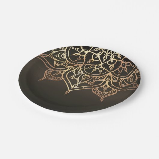 Gouden Mandala Aardbruin Bronzen Modern Glam Party Papieren Bordje (Gekanteld)