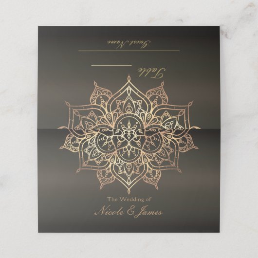 Gouden Mandala Aardbruin Bronzen Moderne Tafelstoe Plaatskaartje (Buitenkant ongevouwen)