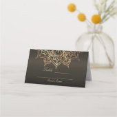 Gouden Mandala Aardbruin Bronzen Moderne Tafelstoe Plaatskaartje (Achterkant)