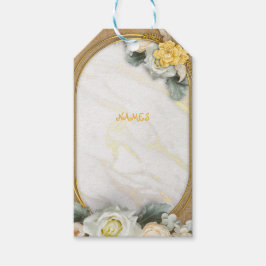 Gouden Mandala achtergrond met witte rozen Cadeaulabel