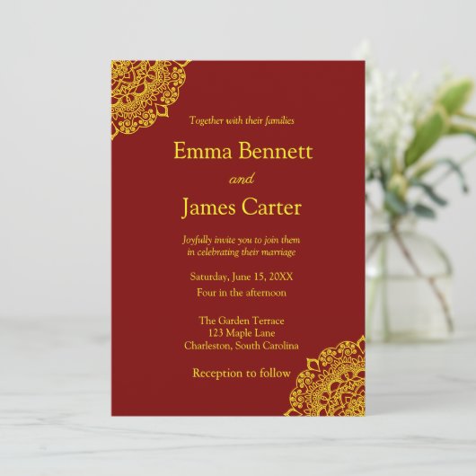 Gouden mandala bruiloft uitnodiging (Staand voorkant)