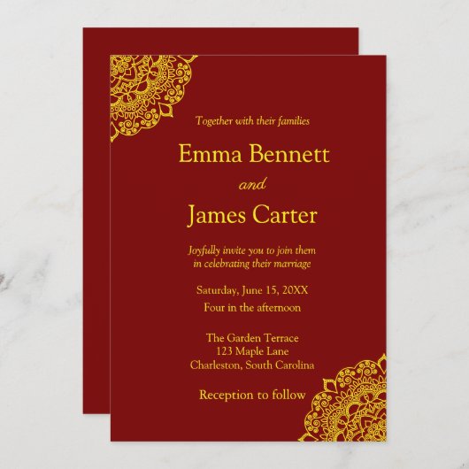 Gouden mandala bruiloft uitnodiging (Voorkant / Achterkant)