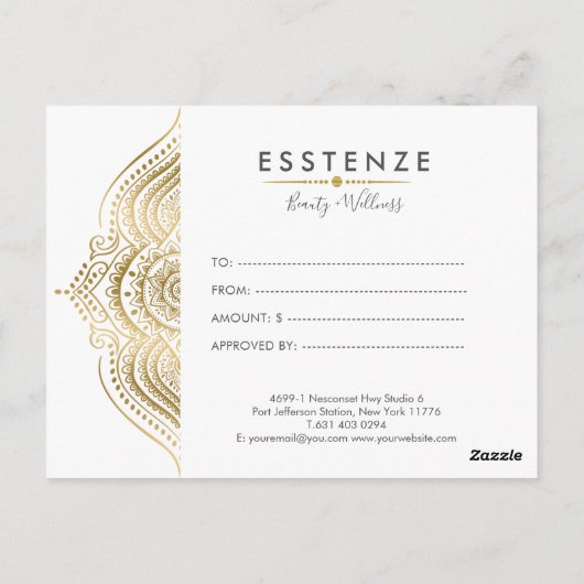 Gouden Mandala Cadeaubon Ontwerp Briefkaart (Achterkant)