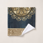 Gouden Mandala, Glitter Navyblauw Bad Handdoek (Wasdoekje)