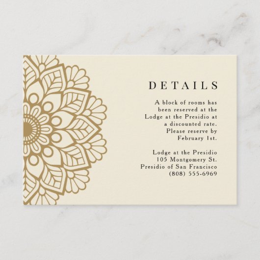 Gouden Mandala Indiase bruiloft details Informatiekaartje (Voorkant)
