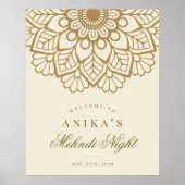 Gouden Mandala Indiase Mehndi Night Welkomstbord Poster (Voorkant)