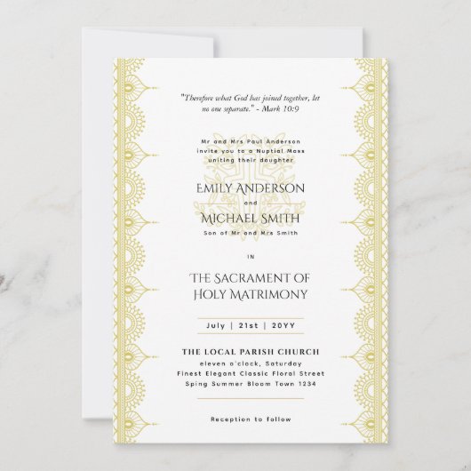 Gouden Mandala Katholieke Huwelijksbruiloft Missa  Kaart (Voorkant)