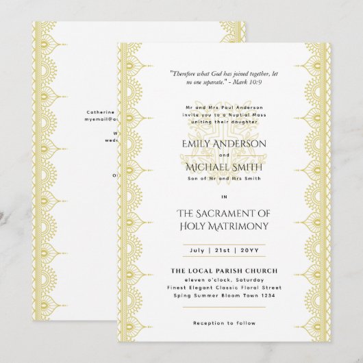 Gouden Mandala Katholieke Huwelijksbruiloft Missa  Kaart (Voorkant / Achterkant)