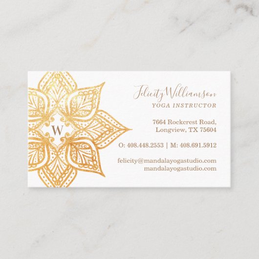 Gouden Mandala Lotus Bloem Monogram Visitekaartje (Voorkant)