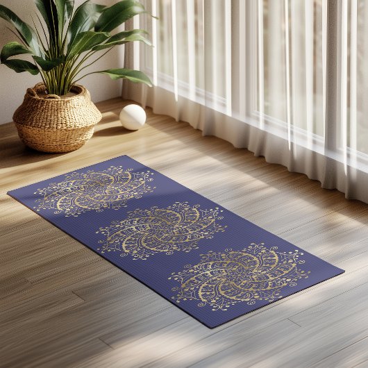 Gouden Mandala Marineblauw Boho Yogamat