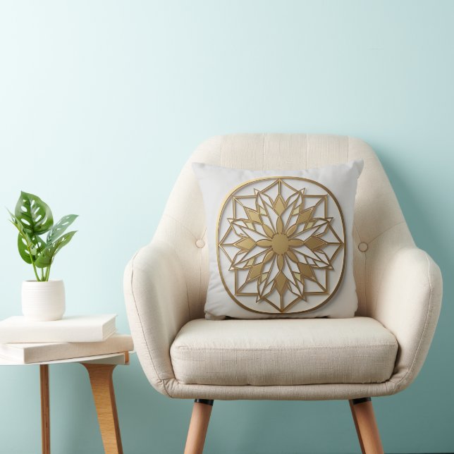 Gouden Mandala Medaillon | Elegante Sierkussen (Stoel)