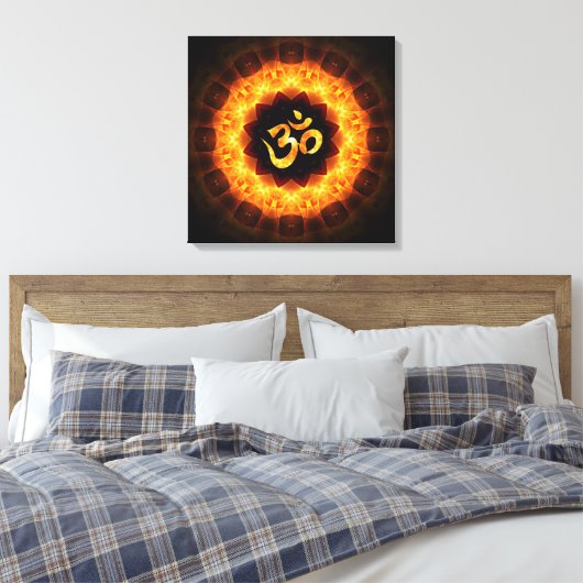 Gouden Mandala met OM Canvas Afdruk (Insitu (Slaapkamer))