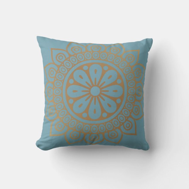 Gouden Mandala op Air Force Blue Kussen (Voorkant)