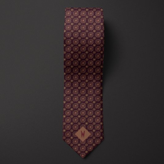 Gouden Mandala op Diep Bordeaux Kleuren Bruidsjonk Stropdas