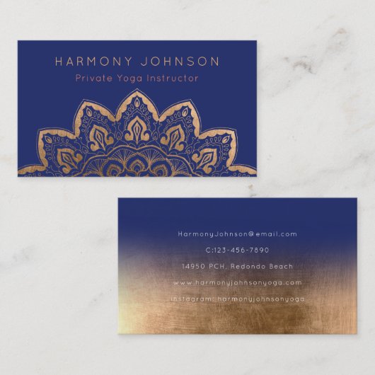 Gouden Mandala op Navy Blue Yoga Visitekaartje (Voorkant / Achterkant)