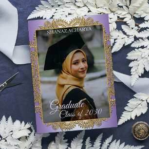 Gouden Mandala Op Paarse Afstudeeraankondiging Briefkaart