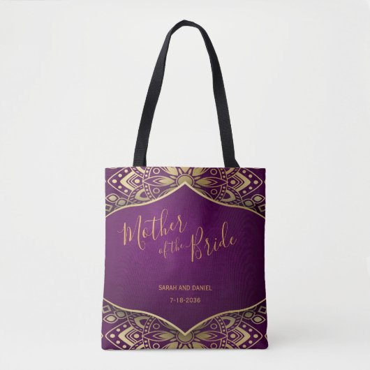Gouden Mandala op Paarse Moeder-van-de-Bruid Cadea Tote Bag (Voorkant)