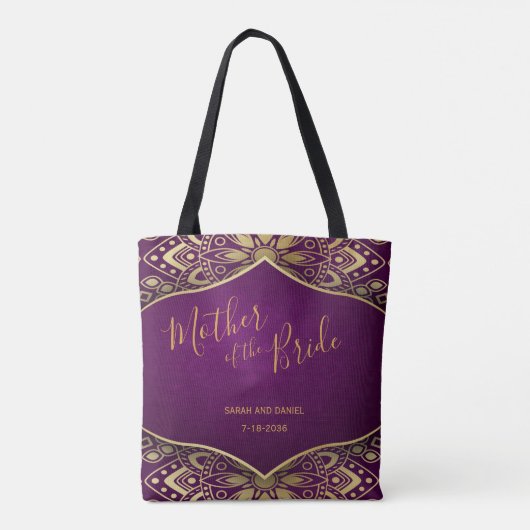 Gouden Mandala op Paarse Moeder-van-de-Bruid Cadea Tote Bag (Achterkant)
