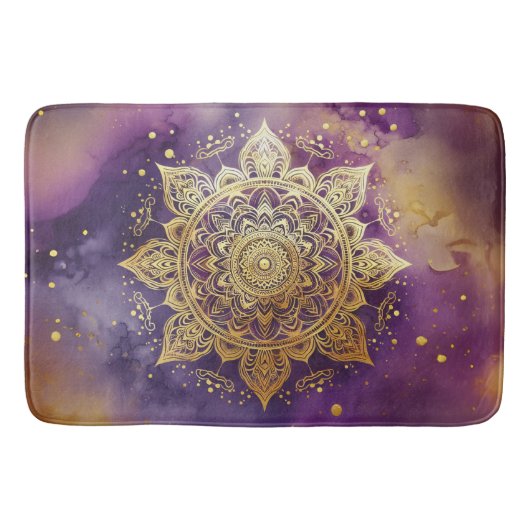 Gouden Mandala op Paarse Waterverf Badmat (Voorkant)